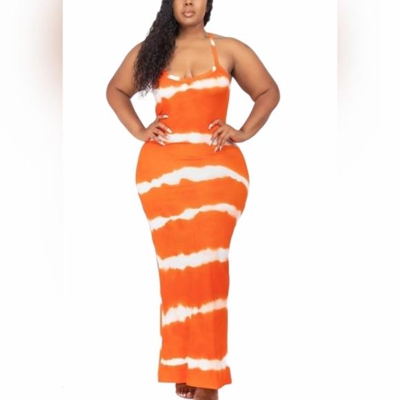 Striped Tie-Dye Printed Racerback Maxi Dress Plus Size - Picture 1 of 13